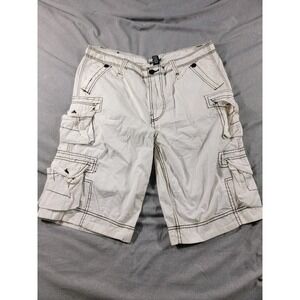 Rue 21 Carbon Cargo Shorts Men 36x11 White w/ thick stitching, cotton, 8 Pockets